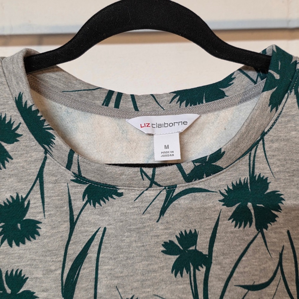 Liz Claiborne Womens‎ M Gray Green Floral Long Sleeve Sweatshirt Pullover Top - Picture 6 of 7